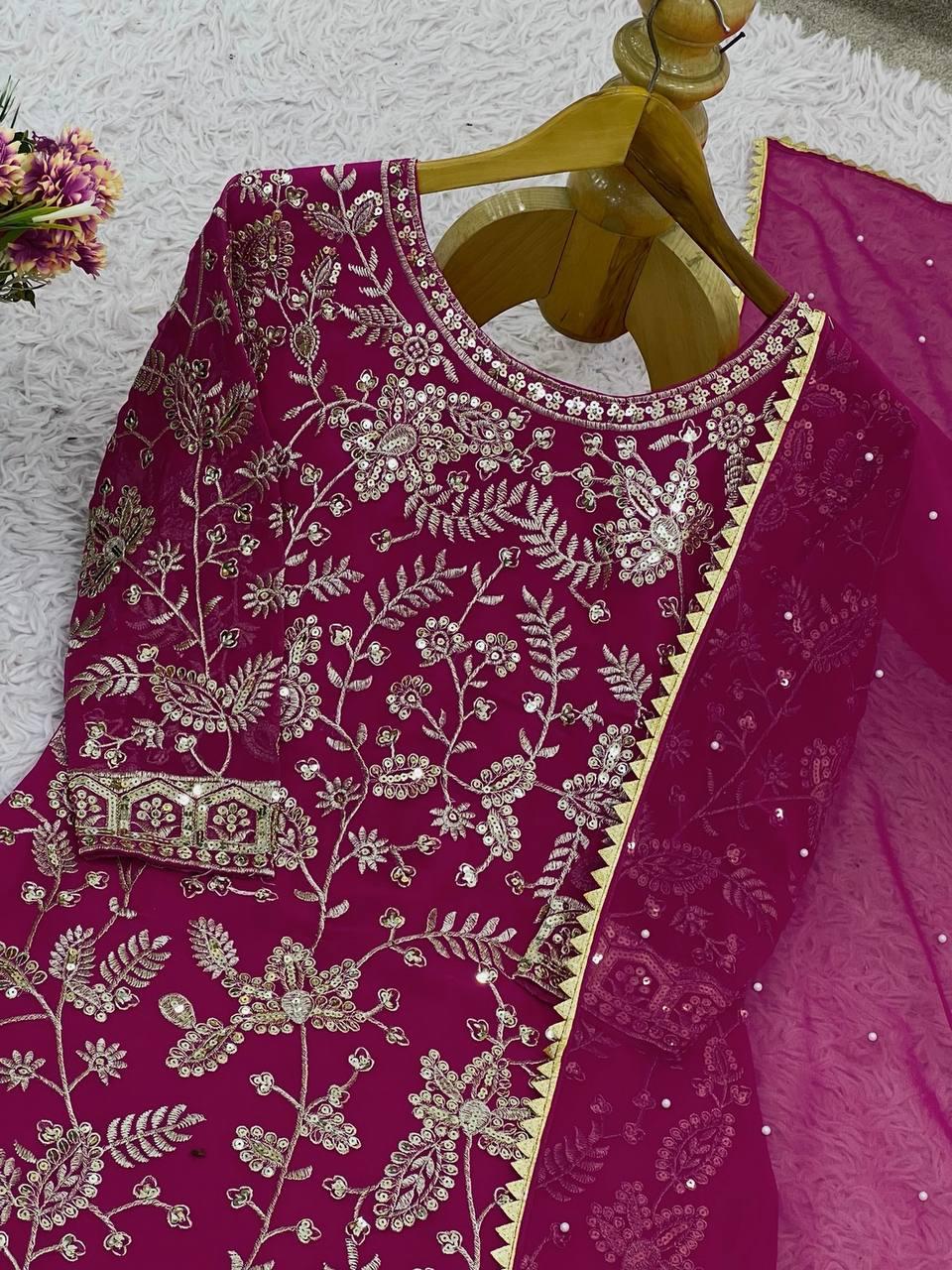 Designer Party Wear Look Top-Plazzo and Dupatta With Heavy Embroidery Work