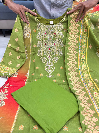 3-piece ready-made kurti set crafted from luxurious Premium Chinon fabric With Full Embroidery Work And Hand Work