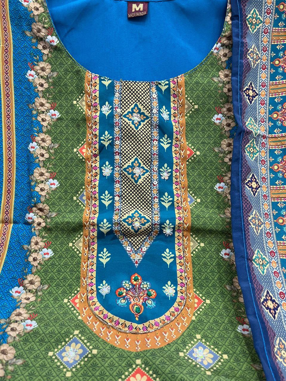 beautiful 3 pis suit sets in pure kitkat silk top with full handwork