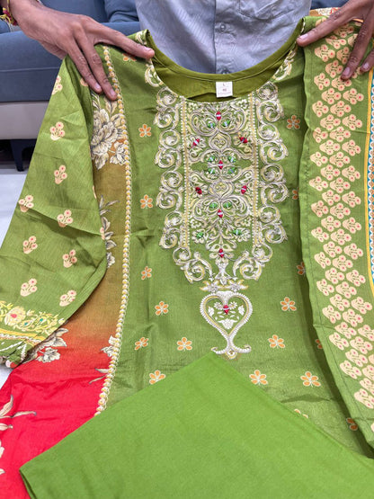 3-piece ready-made kurti set crafted from luxurious Premium Chinon fabric With Full Embroidery Work And Hand Work