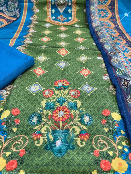 Beautiful 3 PIS Suit Sets in Pure KitKat Silk Top with Full Handwork