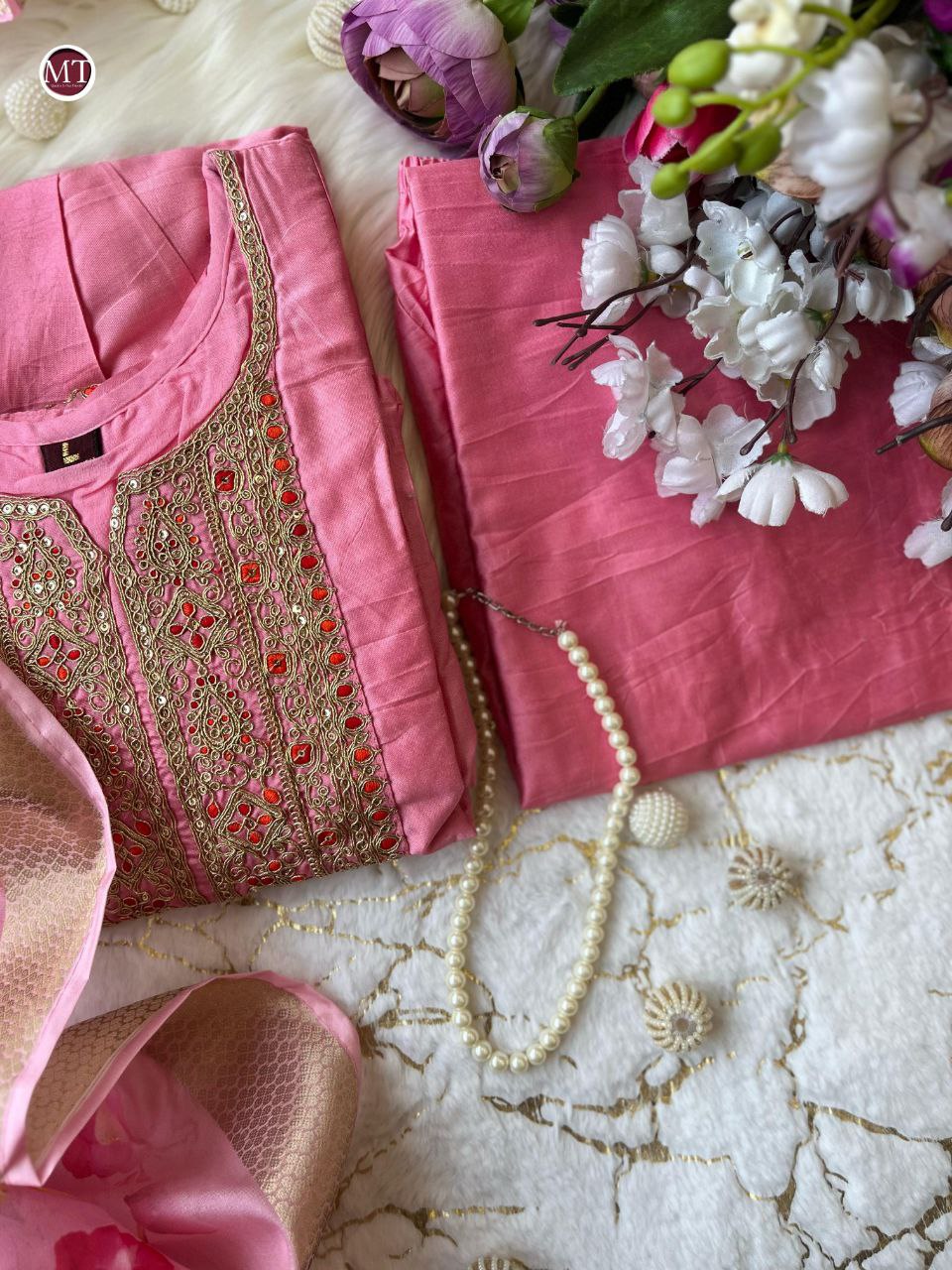 most magnificent banana silk anarkali style suit set