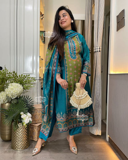 Beautiful 3 PIS Suit Sets in Pure KitKat Silk Top with Full Handwork