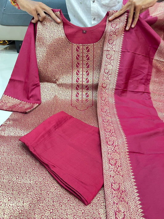 Beautiful Suit Sets in pure Banarasi Suit Set Top pent with duppta with jcard wiving