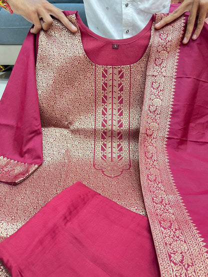 Beautiful Suit Sets in pure Banarasi Suit Set Top pent with duppta with jcard wiving