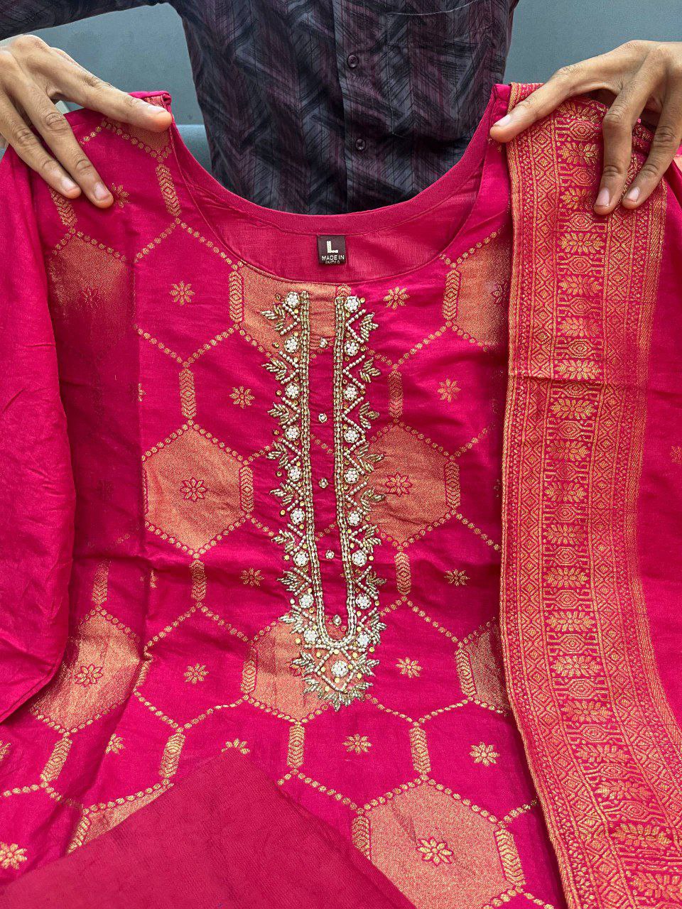 beautiful suit sets in pure banarasi suit set