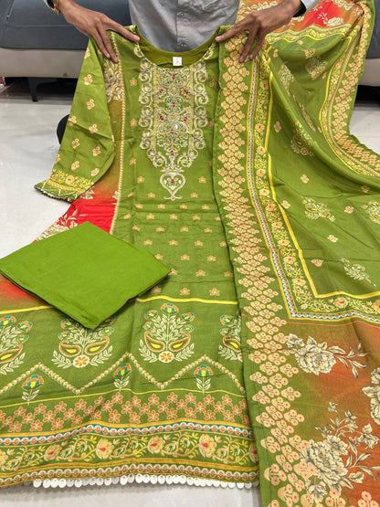 3-piece ready-made kurti set crafted from luxurious Premium Chinon fabric With Full Embroidery Work And Hand Work