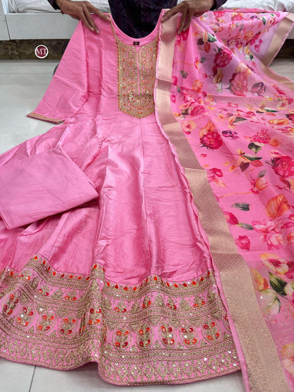 Most Magnificent Banana Silk Anarkali Style Suit Set