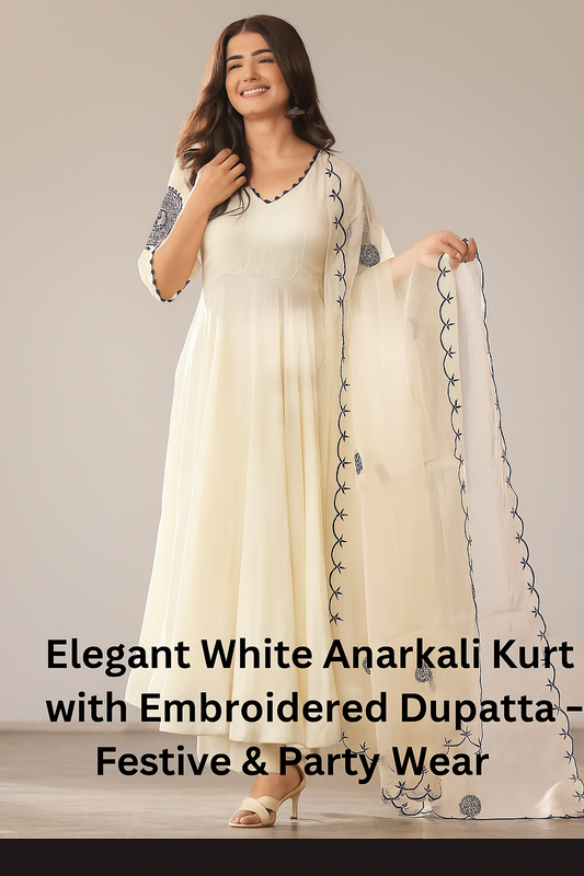 💃 Bollywood Inspired White Anarkali with Embroidered Dupatta – Festive & Party Wear 💃