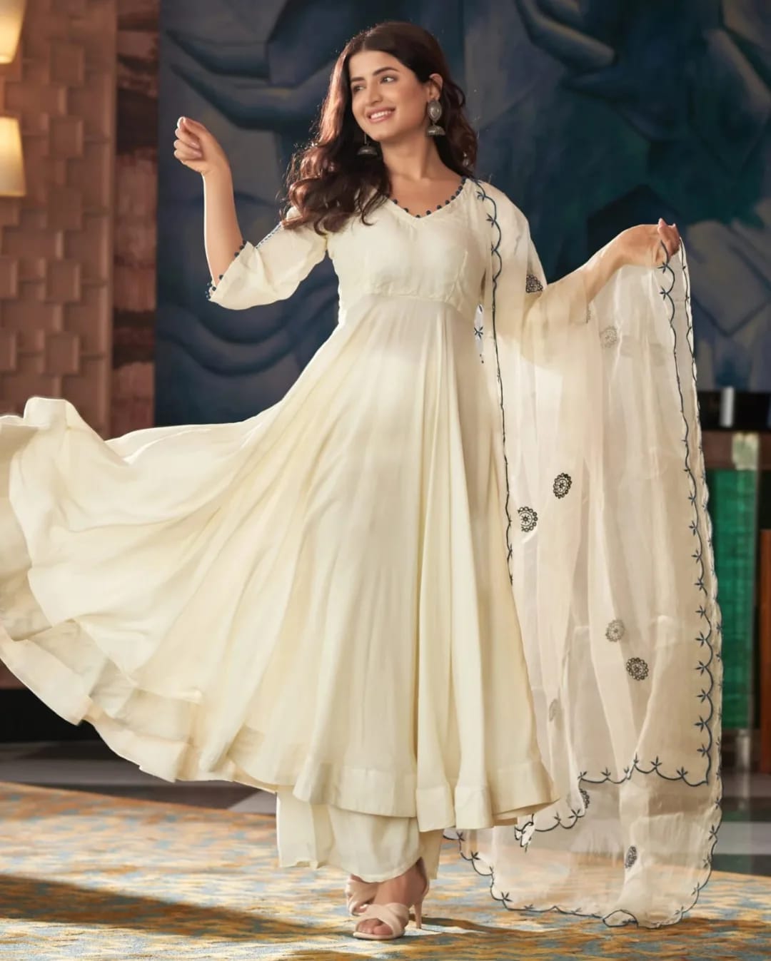 💃 bollywood inspired white anarkali with embroidered dupatta – festive & party wear 💃