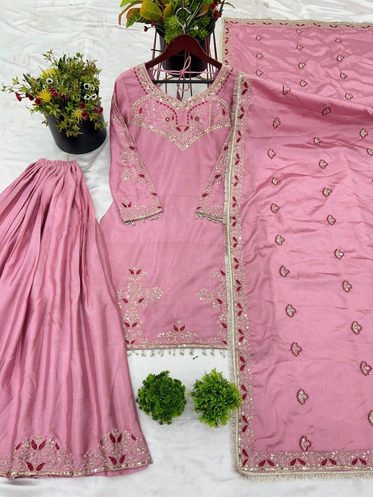 👗Presenting New Designer Party Wear Look Top-Plazzo and Dupatta With Heavy Embroidery Work