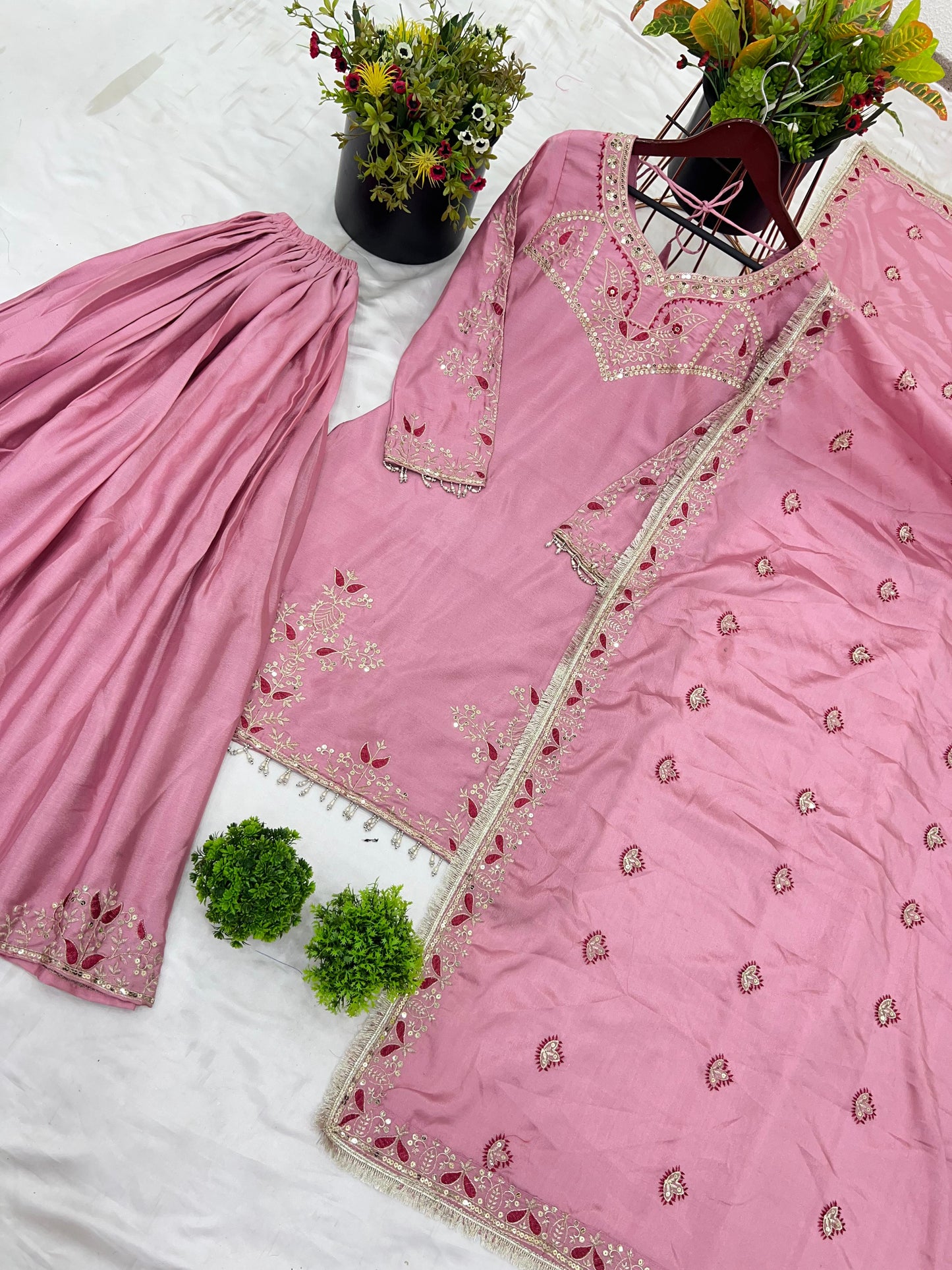 👗Presenting New Designer Party Wear Look Top-Plazzo and Dupatta With Heavy Embroidery Work