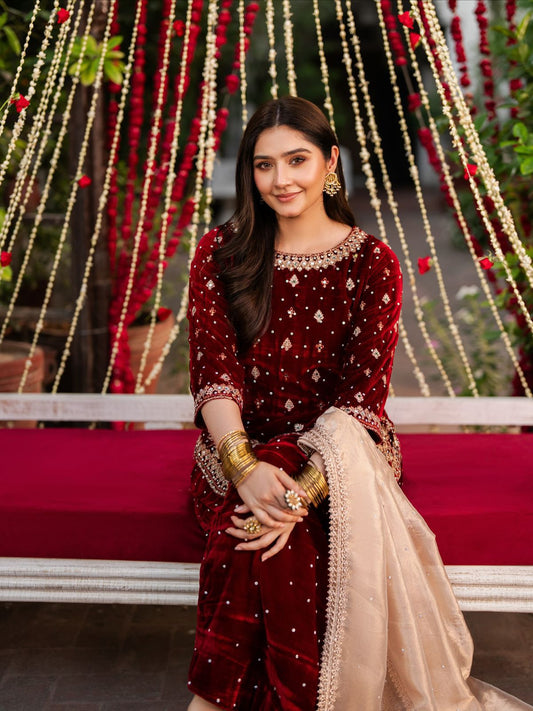 NEW DESIGNER PARTY WEAR HEAVY VISCOSE VELVET TOP WITH SHARARA