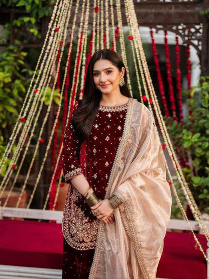 NEW DESIGNER PARTY WEAR HEAVY VISCOSE VELVET TOP WITH SHARARA