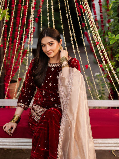 NEW DESIGNER PARTY WEAR HEAVY VISCOSE VELVET TOP WITH SHARARA