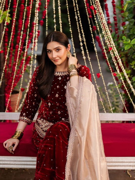 NEW DESIGNER PARTY WEAR HEAVY VISCOSE VELVET TOP WITH SHARARA