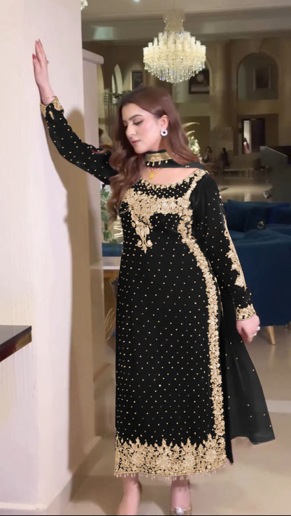 💥Launching New Party Wear Viscose Velvet Designer  Look Top-Dupatta and Fully Stiched Bottom With Heavy Embroidery Siquance Work