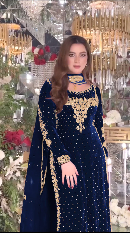 💥Launching New Party Wear Viscose Velvet Designer  Look Top-Dupatta and Fully Stiched Bottom With Heavy Embroidery Siquance Work