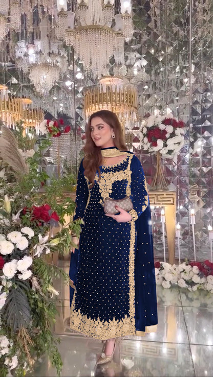 💥Launching New Party Wear Viscose Velvet Designer  Look Top-Dupatta and Fully Stiched Bottom With Heavy Embroidery Siquance Work