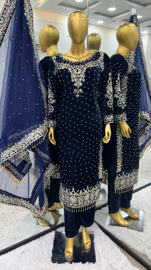 💥Launching New Party Wear Viscose Velvet Designer  Look Top-Dupatta and Fully Stiched Bottom With Heavy Embroidery Siquance Work