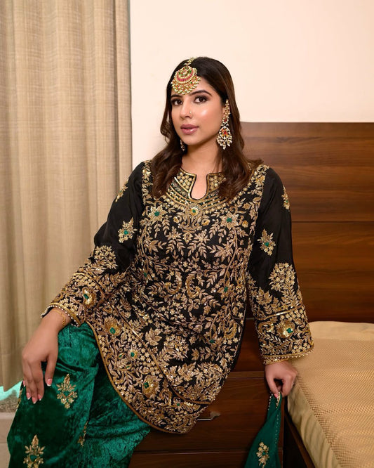 THE BEAUTY OF YOUR WARDROBE WITH THIS NEWLY LAUNCHED VELVET KURTI-PLAZZO SET