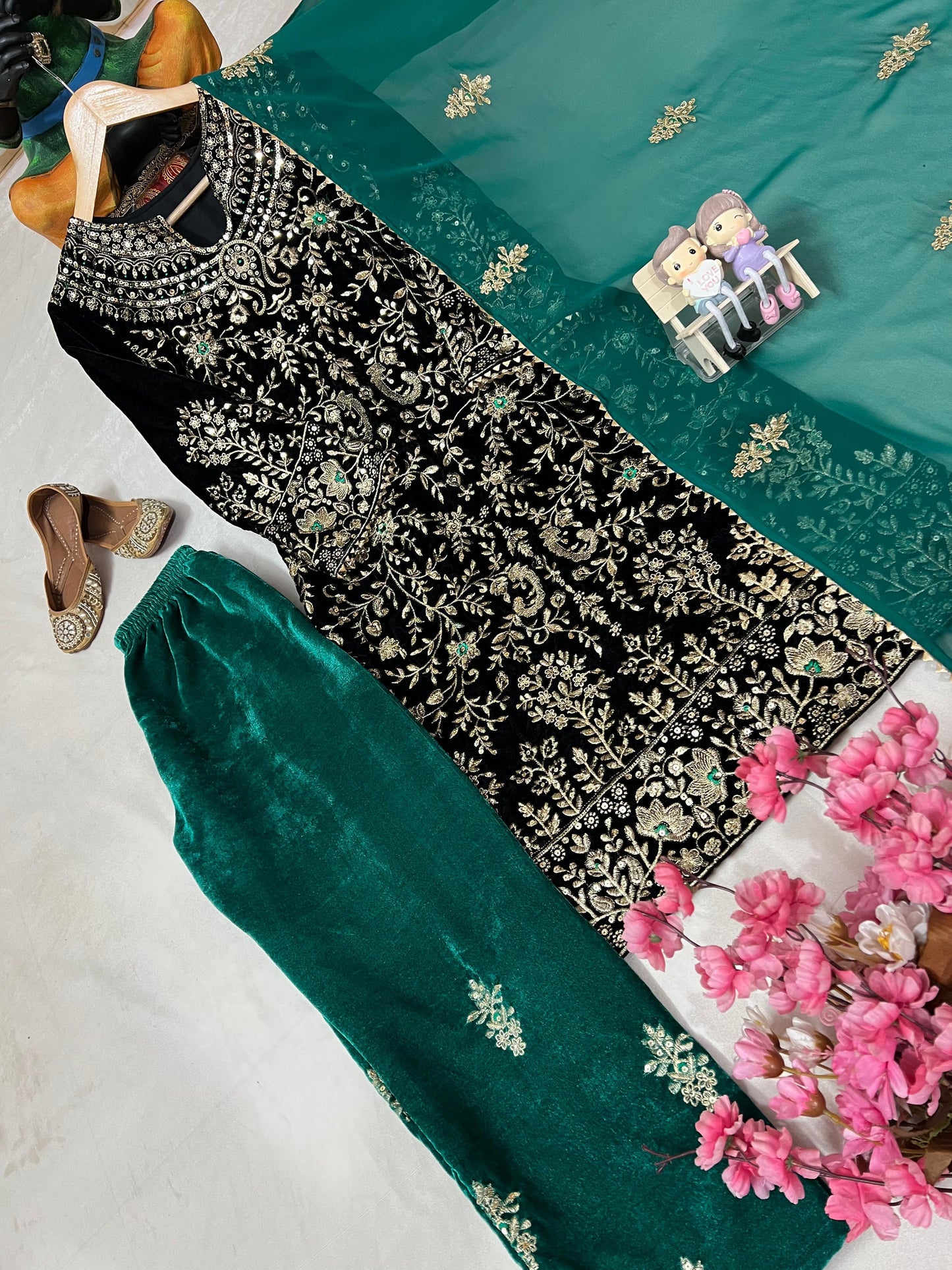 THE BEAUTY OF YOUR WARDROBE WITH THIS NEWLY LAUNCHED VELVET KURTI-PLAZZO SET