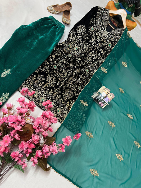 THE BEAUTY OF YOUR WARDROBE WITH THIS NEWLY LAUNCHED VELVET KURTI-PLAZZO SET