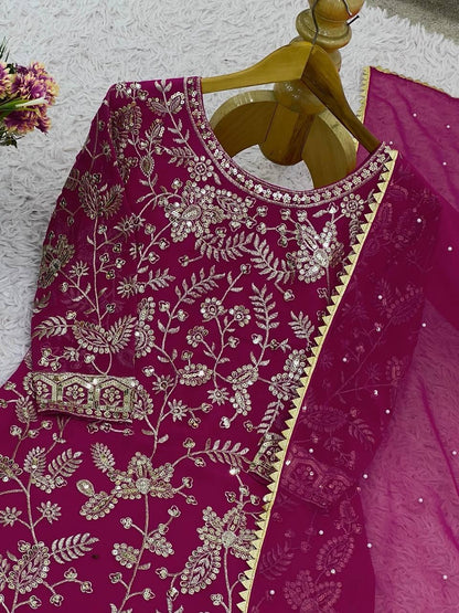 Designer Party Wear Look Top-Plazzo and Dupatta With Heavy Embroidery Work