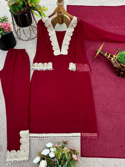 👗Presenting  New Designer Party Wear Look Top-pant and Dupatta With Heavy Embroidery Work