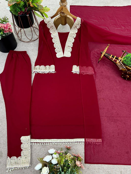 👗Presenting  New Designer Party Wear Look Top-pant and Dupatta With Heavy Embroidery Work