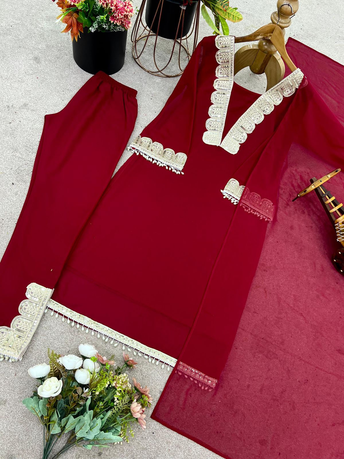 👗Presenting  New Designer Party Wear Look Top-pant and Dupatta With Heavy Embroidery Work