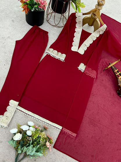 👗Presenting  New Designer Party Wear Look Top-pant and Dupatta With Heavy Embroidery Work