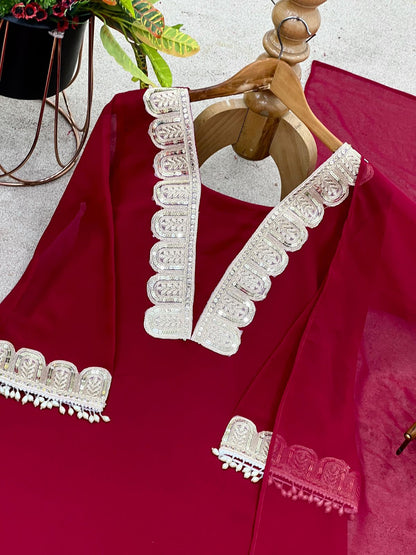 👗Presenting  New Designer Party Wear Look Top-pant and Dupatta With Heavy Embroidery Work