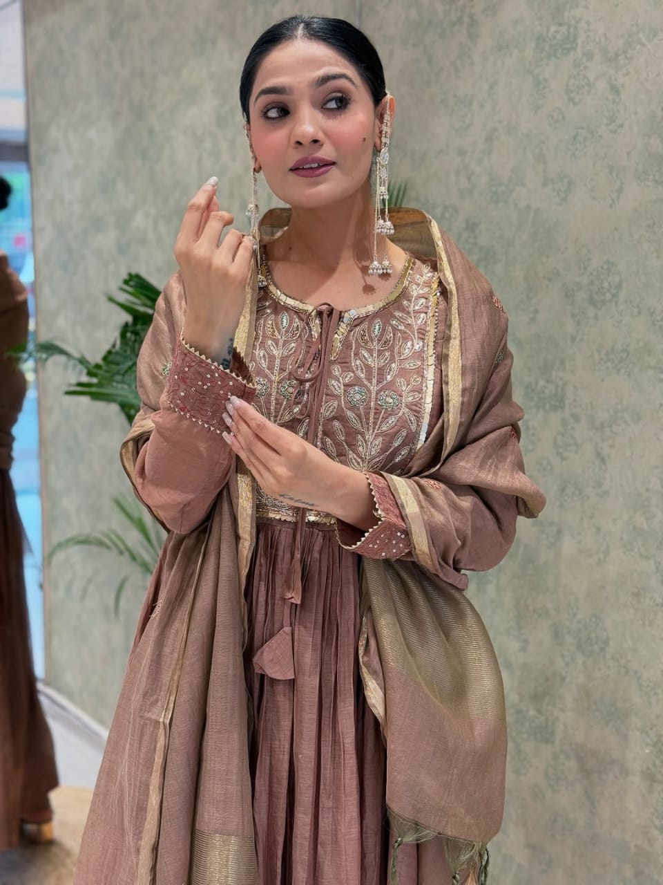 premium mul chanderi kurti pant dupatta set