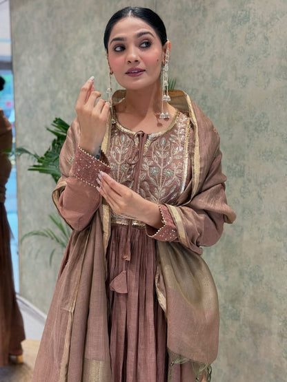 Premium Mul Chanderi Kurti Pant Dupatta Set