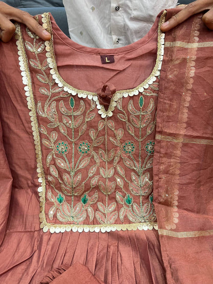 Premium Mul Chanderi Kurti Pant Dupatta Set