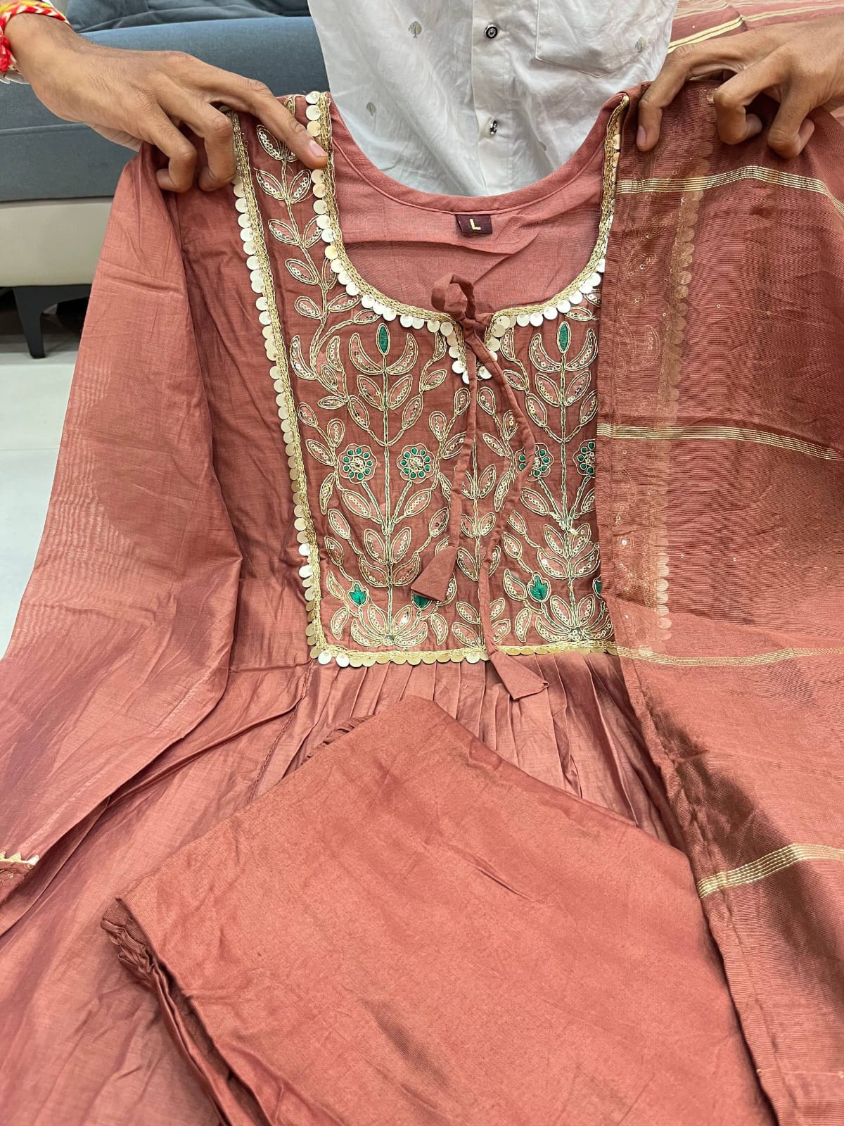 premium mul chanderi kurti pant dupatta set