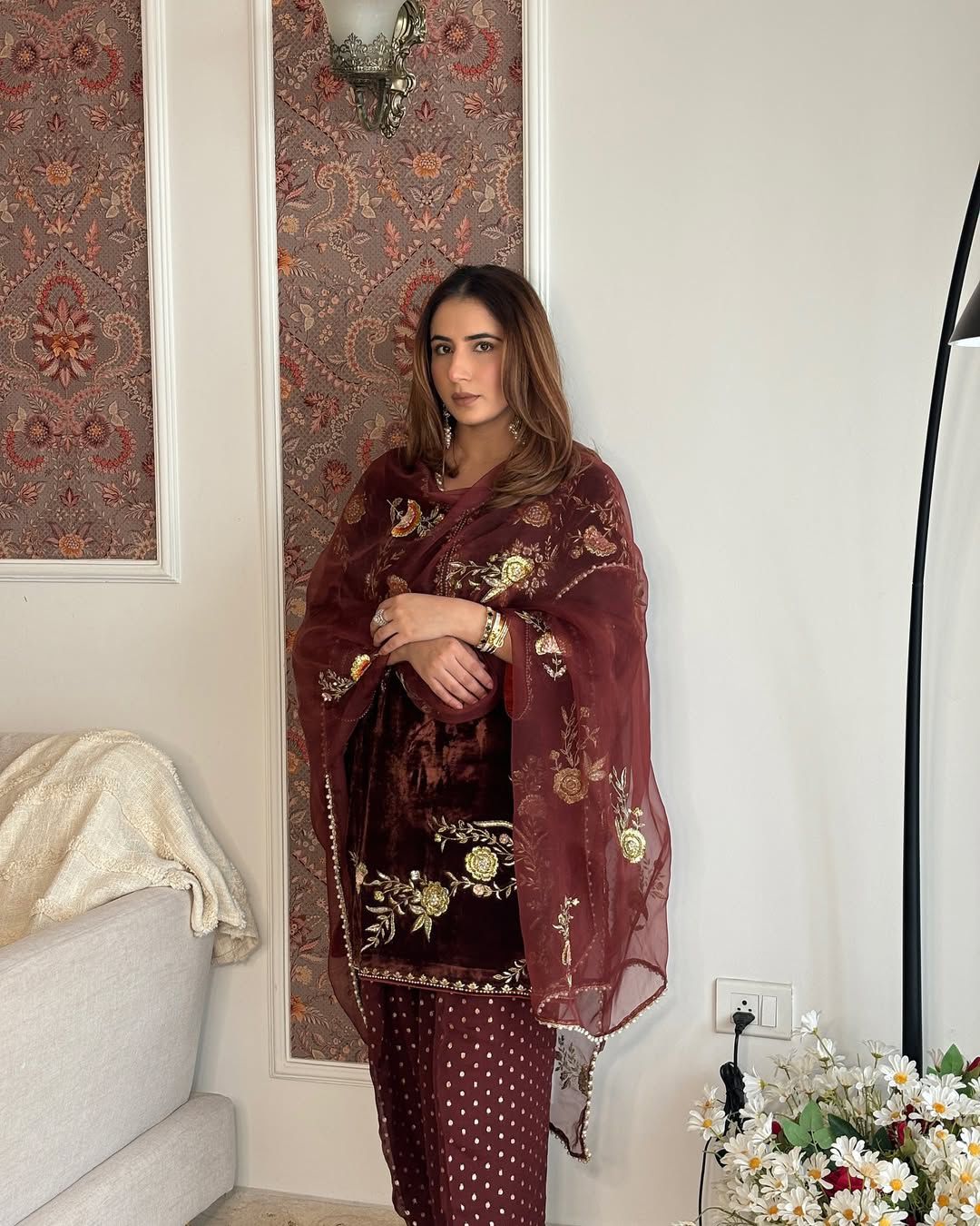 Designer Party Wear Look Top , Farshi Salwar and Dupatta