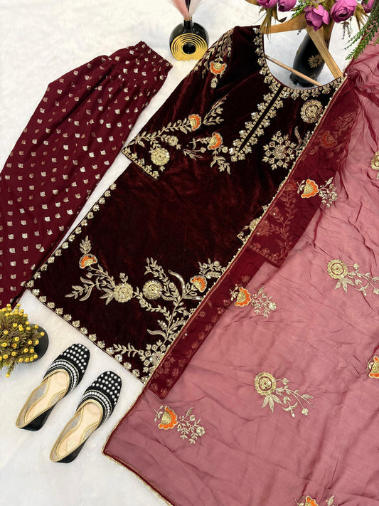 Designer Party Wear Look Top , Farshi Salwar and Dupatta