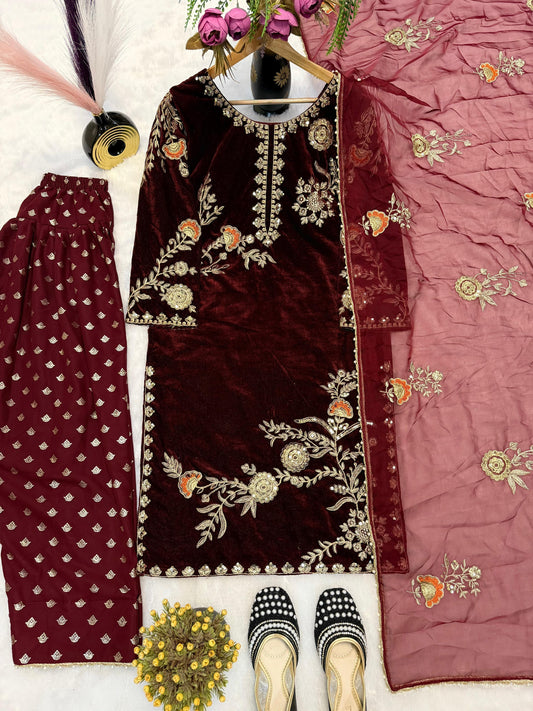 Designer Party Wear Look Top , Farshi Salwar and Dupatta