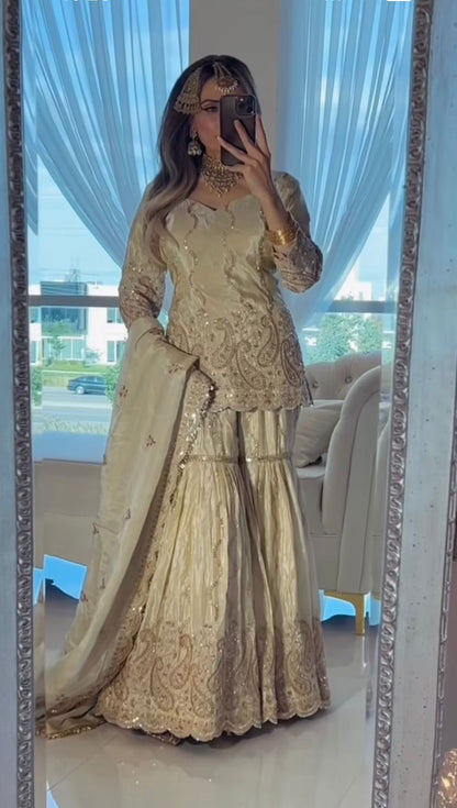 Designer Party Wear Look Top , Sharara Plazzo and Dupatta