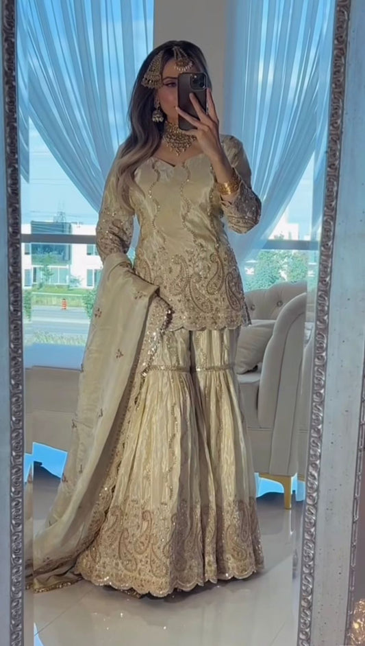 Designer Party Wear Look Top , Sharara Plazzo and Dupatta