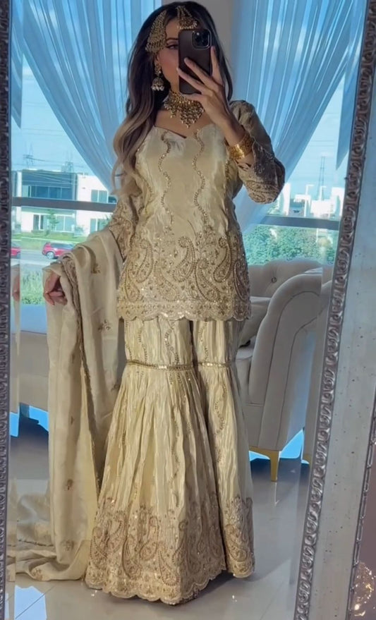Designer Party Wear Look Top , Sharara Plazzo and Dupatta