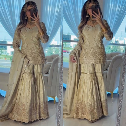 Designer Party Wear Look Top , Sharara Plazzo and Dupatta