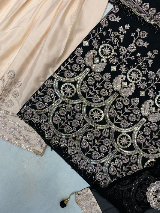 DESIGNER WEAR KURTA SARARA PAIR WITH DUPATTA IN SEQUENCE EMBROIDERY WORK