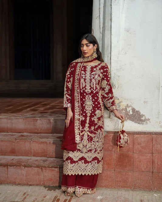 Elegant Embroidered Sequence Designer Suit Three Piece Set