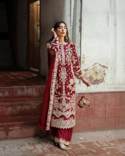 Elegant Embroidered Sequence Designer Suit Three Piece Set