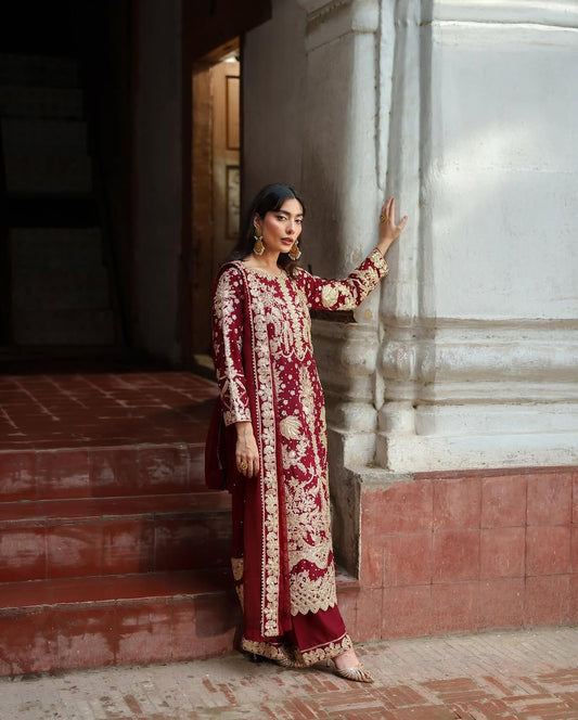 Elegant Embroidered Sequence Designer Suit Three Piece Set