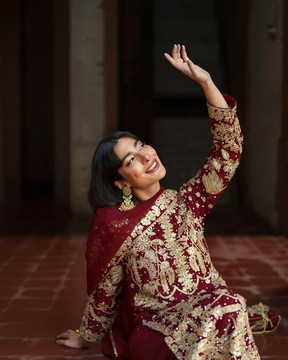 Elegant Embroidered Sequence Designer Suit Three Piece Set