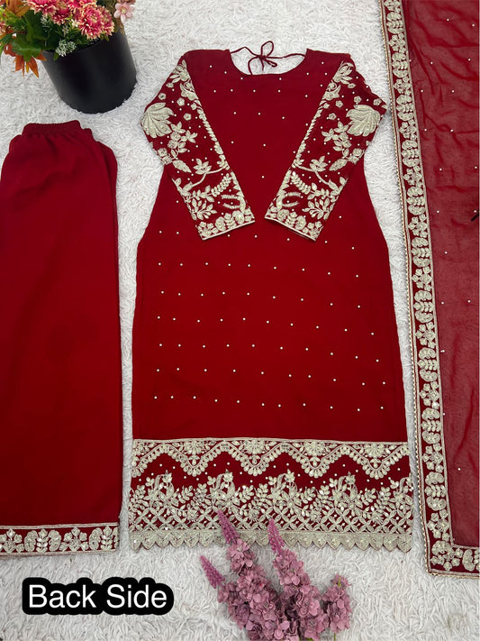 Elegant Embroidered Sequence Designer Suit Three Piece Set